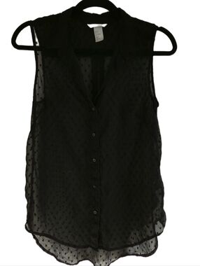 H&M Black Sheer Textured Sleeveless Blouse | Size 4 (Small)